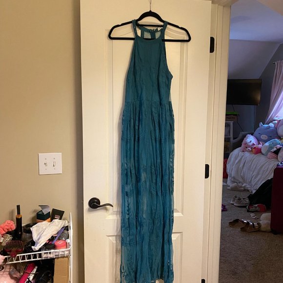 Honey Belle Long Teal Lace Overlay Romper/Dress - Picture 4 of 4